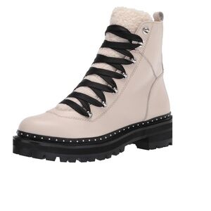 Steve Madden Cream Lace-Up Boots with Black Accents